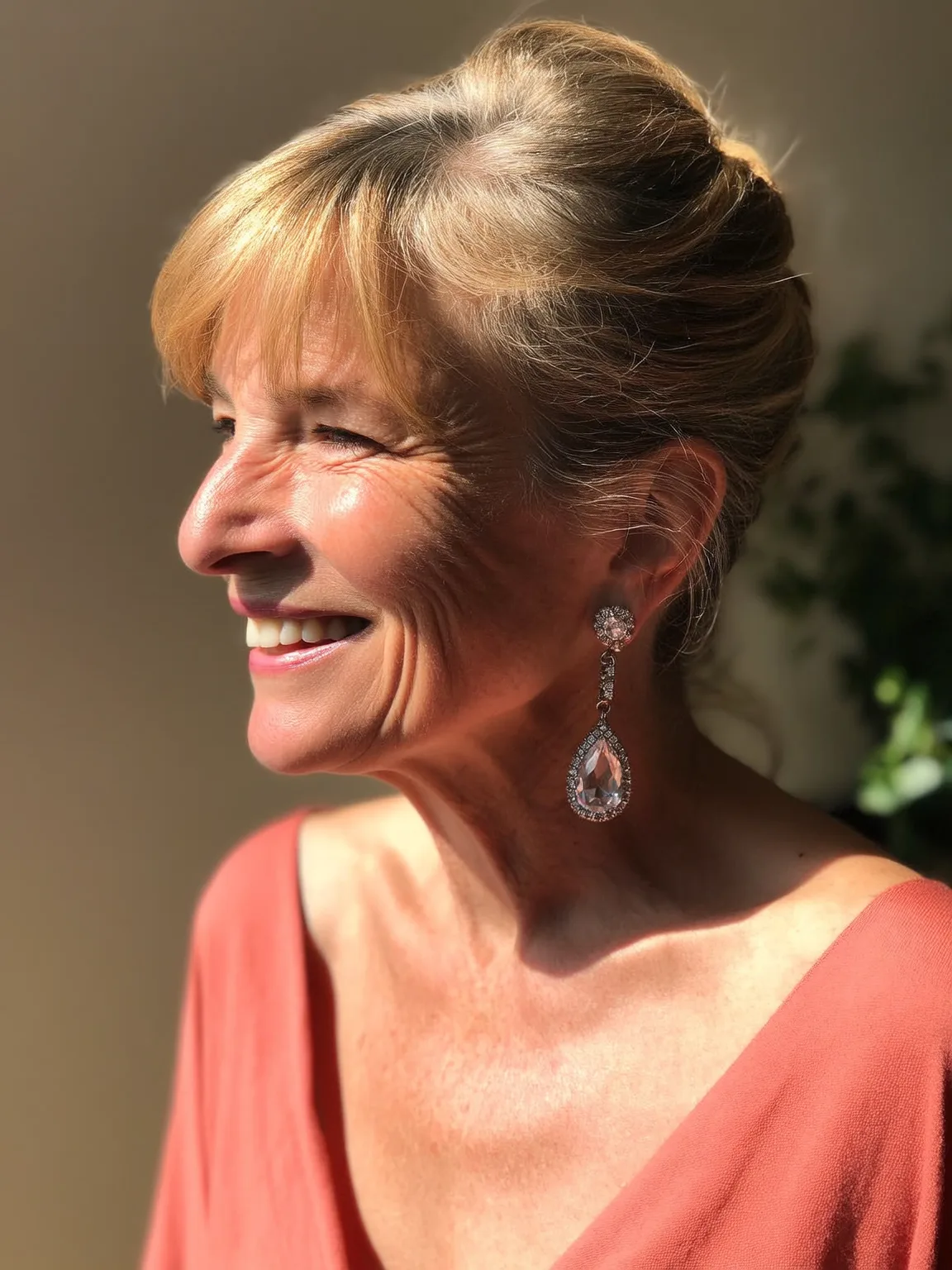 Golden Ash Blonde Wavy Updo Twist with Side-Swept Bangs